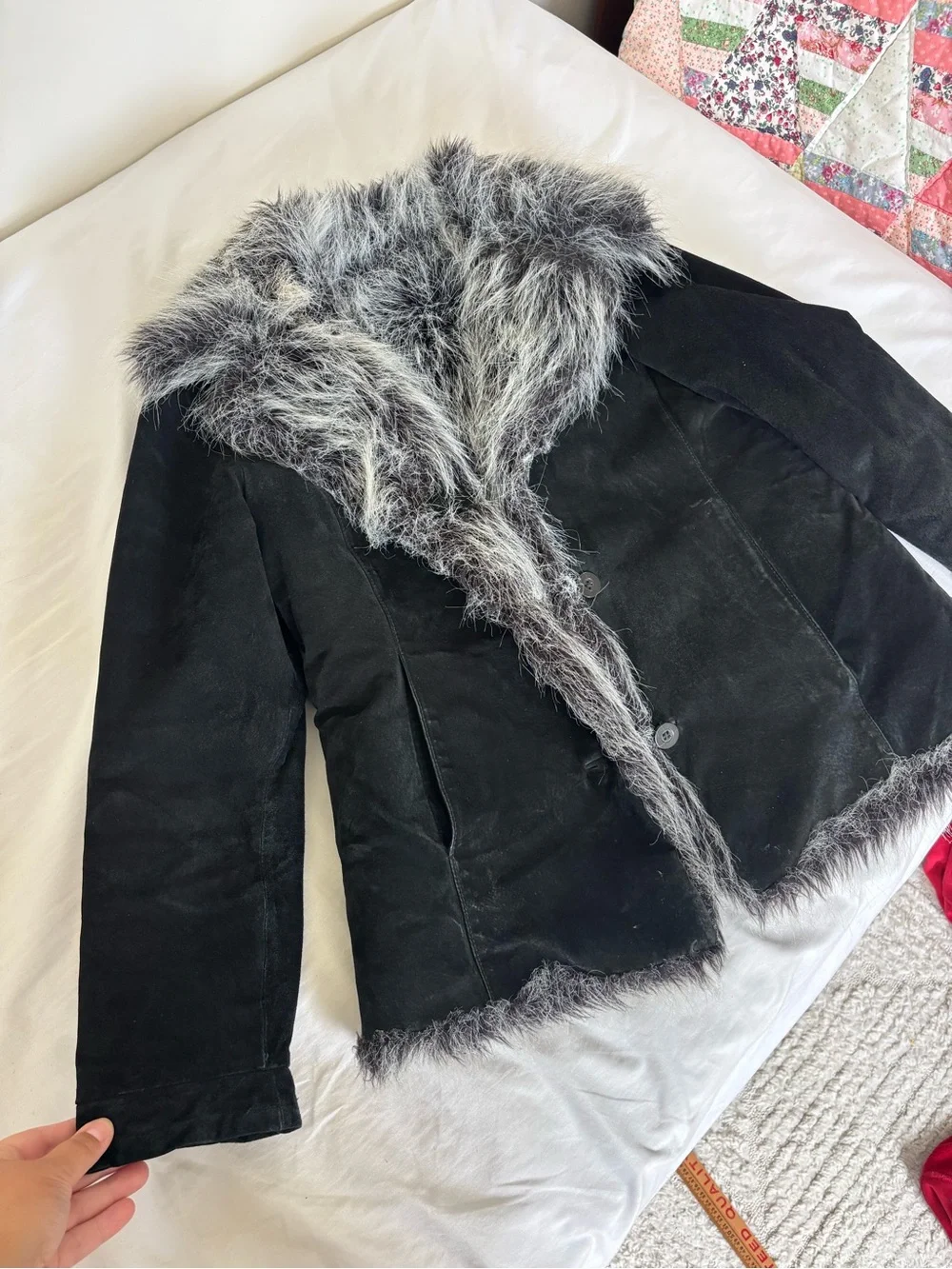 Vintage Y2K 90s penny lane black suede leather faux fur jacket Size medium